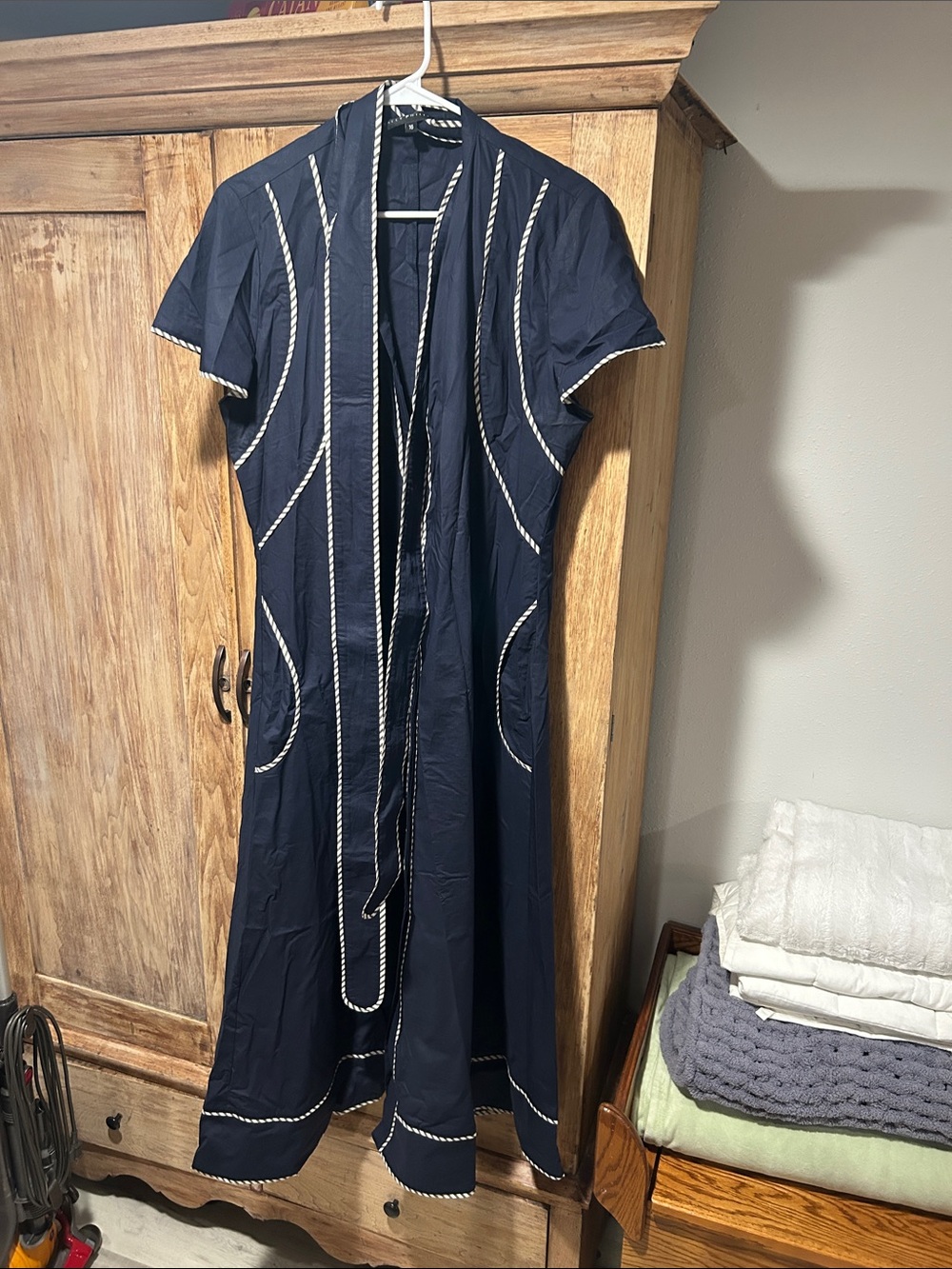 Navy Maxi Dress with Contrast Rope Trim